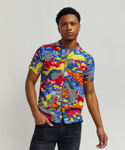Wavy Viscose Button-Down Short Sleeve Shirt - Multicolor | Reason Clothing Latest