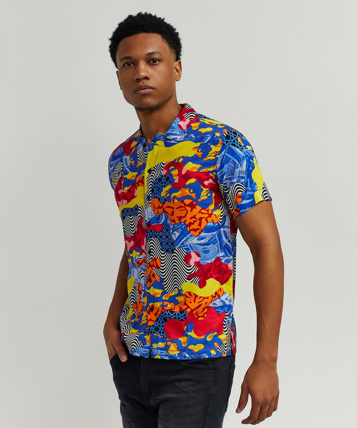Wavy Viscose Button-Down Short Sleeve Shirt - Multicolor | Reason Clothing Latest