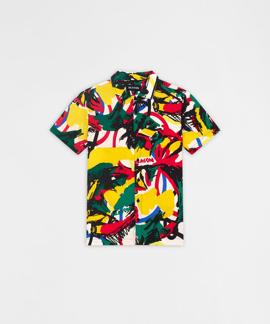 Abstract Viscose Button-Down Short Sleeve Shirt - Multicolor | Reason Clothing Deals