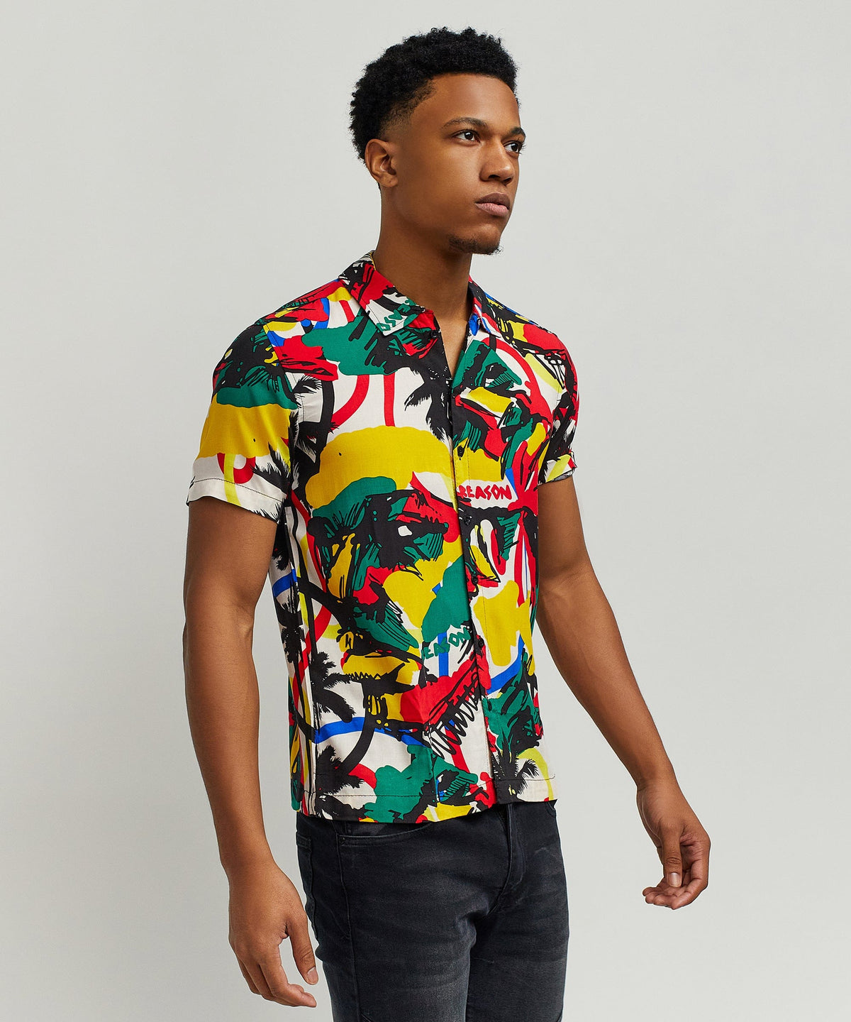 Abstract Viscose Button-Down Short Sleeve Shirt - Multicolor | Reason Clothing Deals