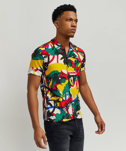 Abstract Viscose Button-Down Short Sleeve Shirt - Multicolor | Reason Clothing Deals
