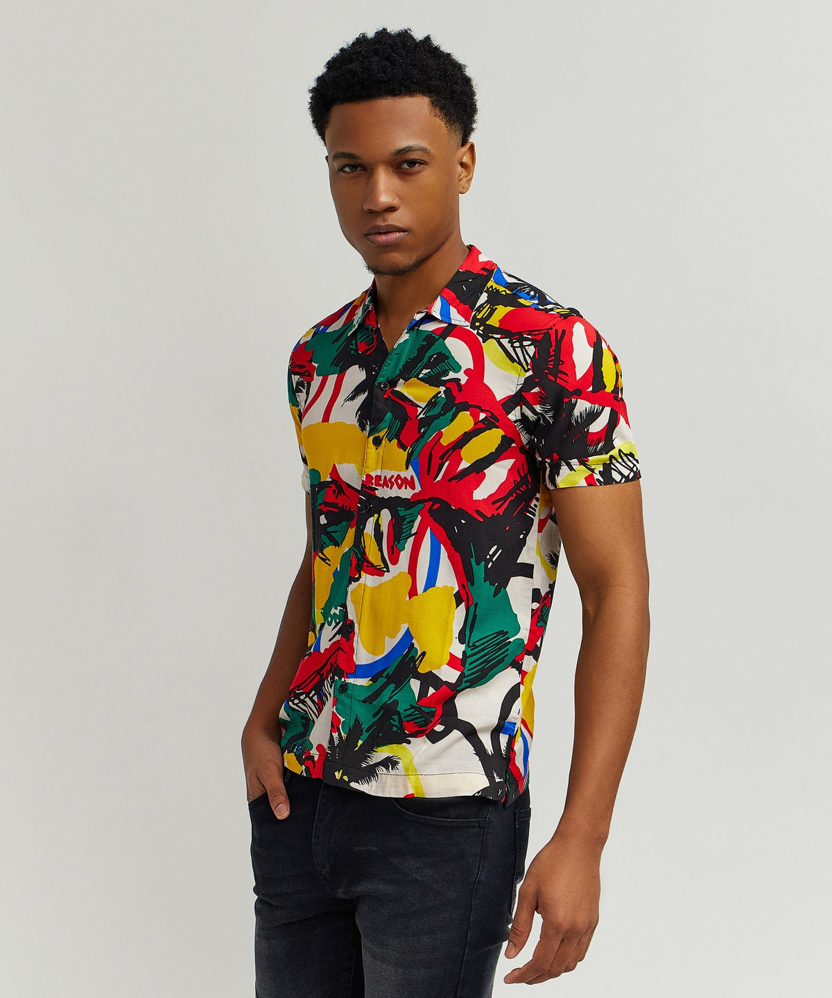 Abstract Viscose Button-Down Short Sleeve Shirt - Multicolor | Reason Clothing Deals