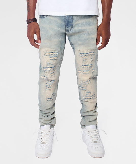 Light Wash Repaired Denim Jeans - Blue | Reason Clothing Smart Buy