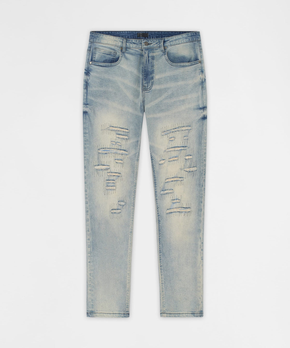 Light Wash Repaired Denim Jeans - Blue | Reason Clothing Smart Buy