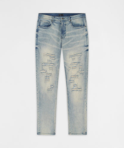 Light Wash Repaired Denim Jeans - Blue | Reason Clothing Smart Buy