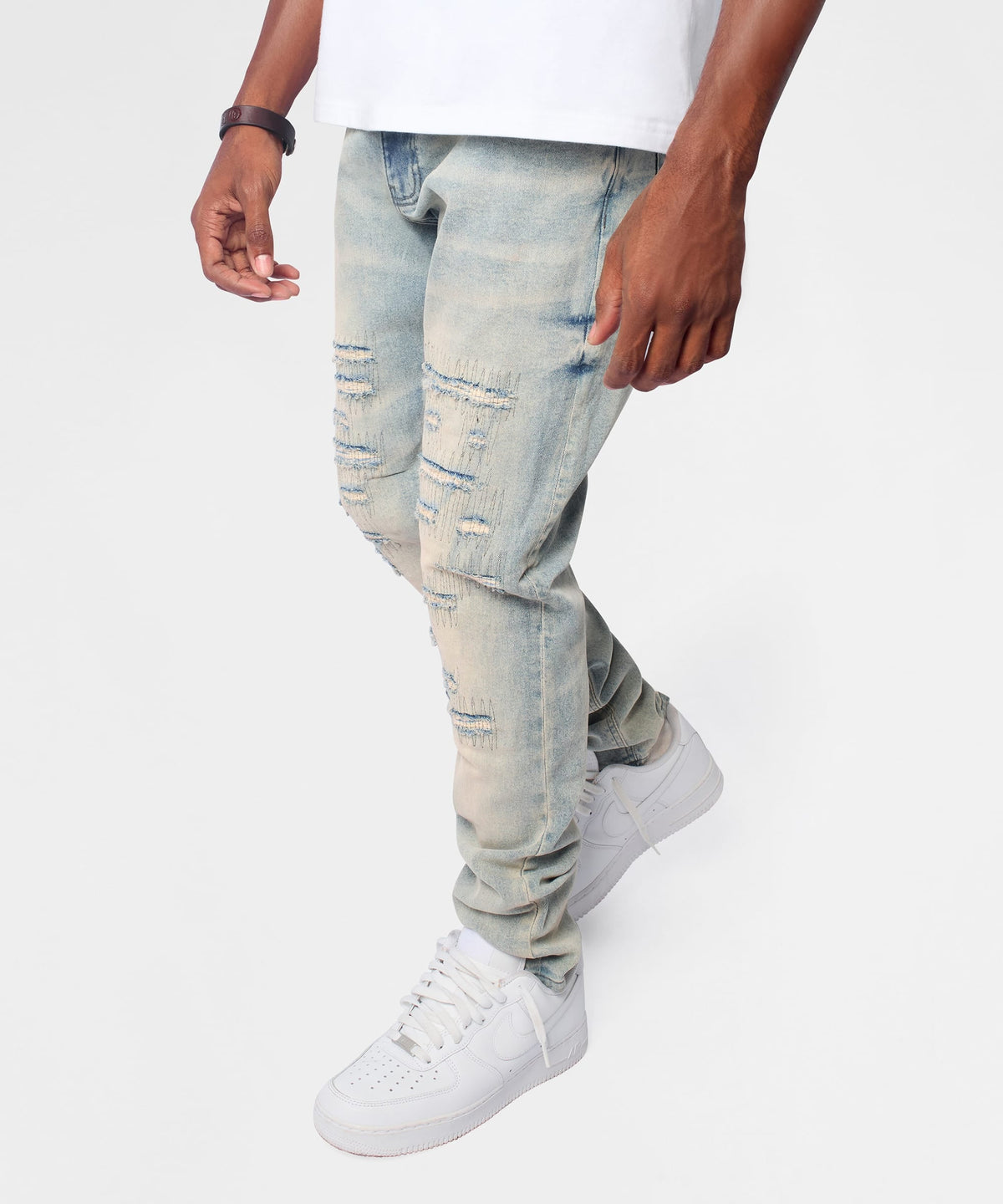 Light Wash Repaired Denim Jeans - Blue | Reason Clothing Smart Buy