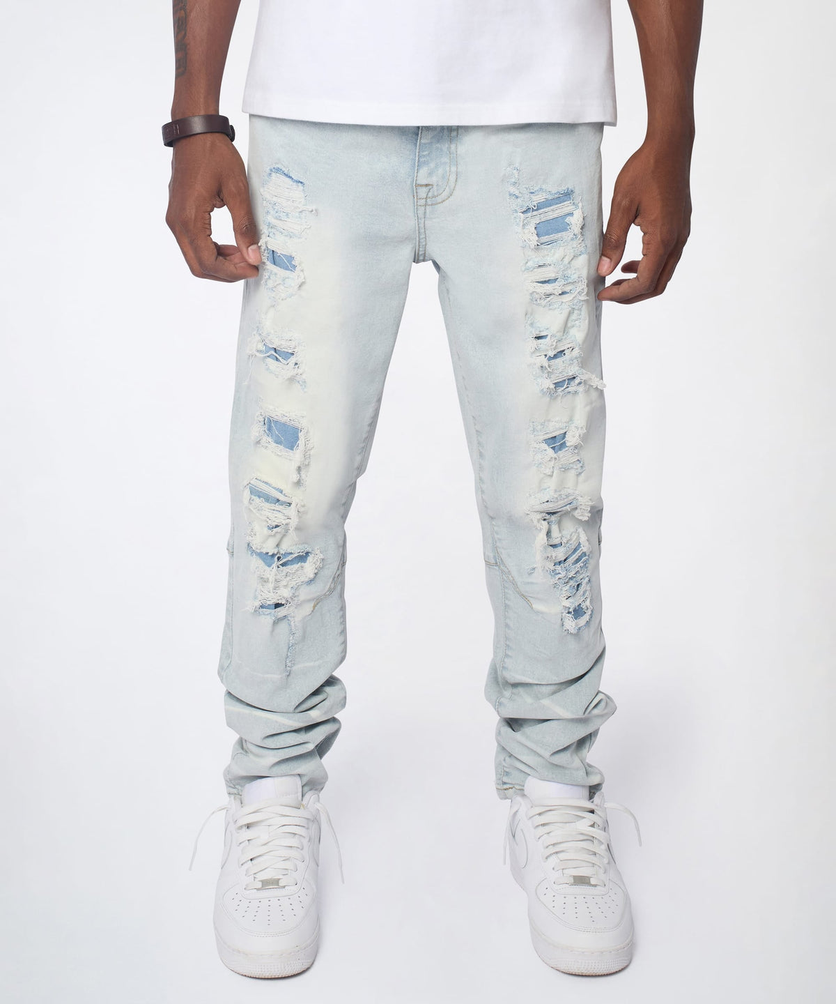 Fracture Distressed Skinny Jeans - Light Blue | Reason Clothing Smart Buy