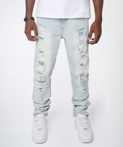 Fracture Distressed Skinny Jeans - Light Blue | Reason Clothing Smart Buy