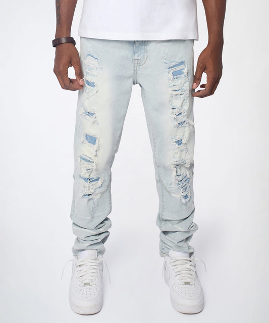 Fracture Distressed Skinny Jeans - Light Blue | Reason Clothing Smart Buy