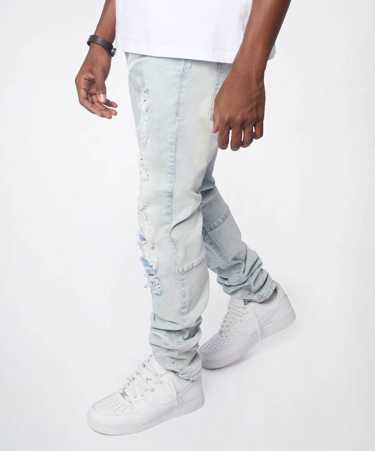 Fracture Distressed Skinny Jeans - Light Blue | Reason Clothing Smart Buy