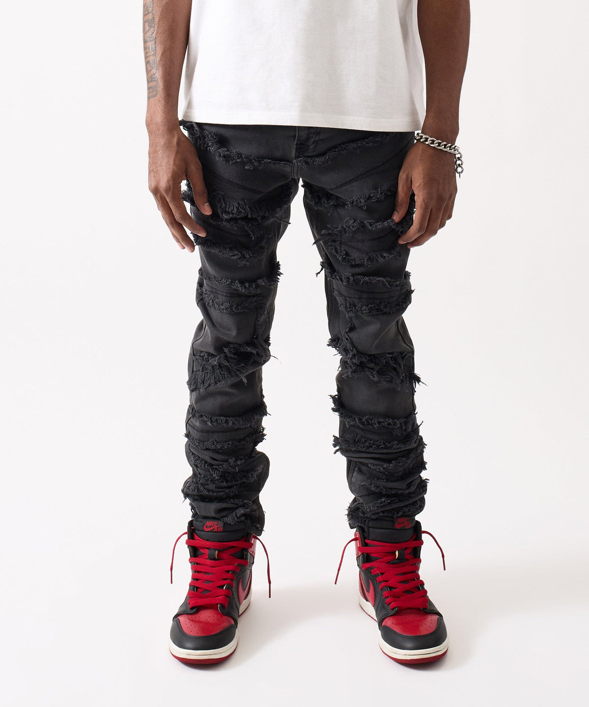 Heavy Distressed Frayed Skinny Jean - Black | Reason Clothing New