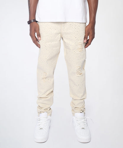 Diamond Dust Rhinestone Skinny Jeans - Cream | Reason Clothing Quality
