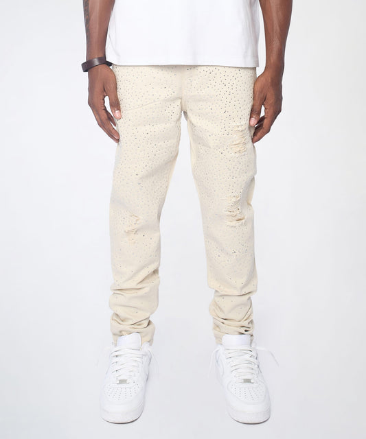 Diamond Dust Rhinestone Skinny Jeans - Cream | Reason Clothing Quality