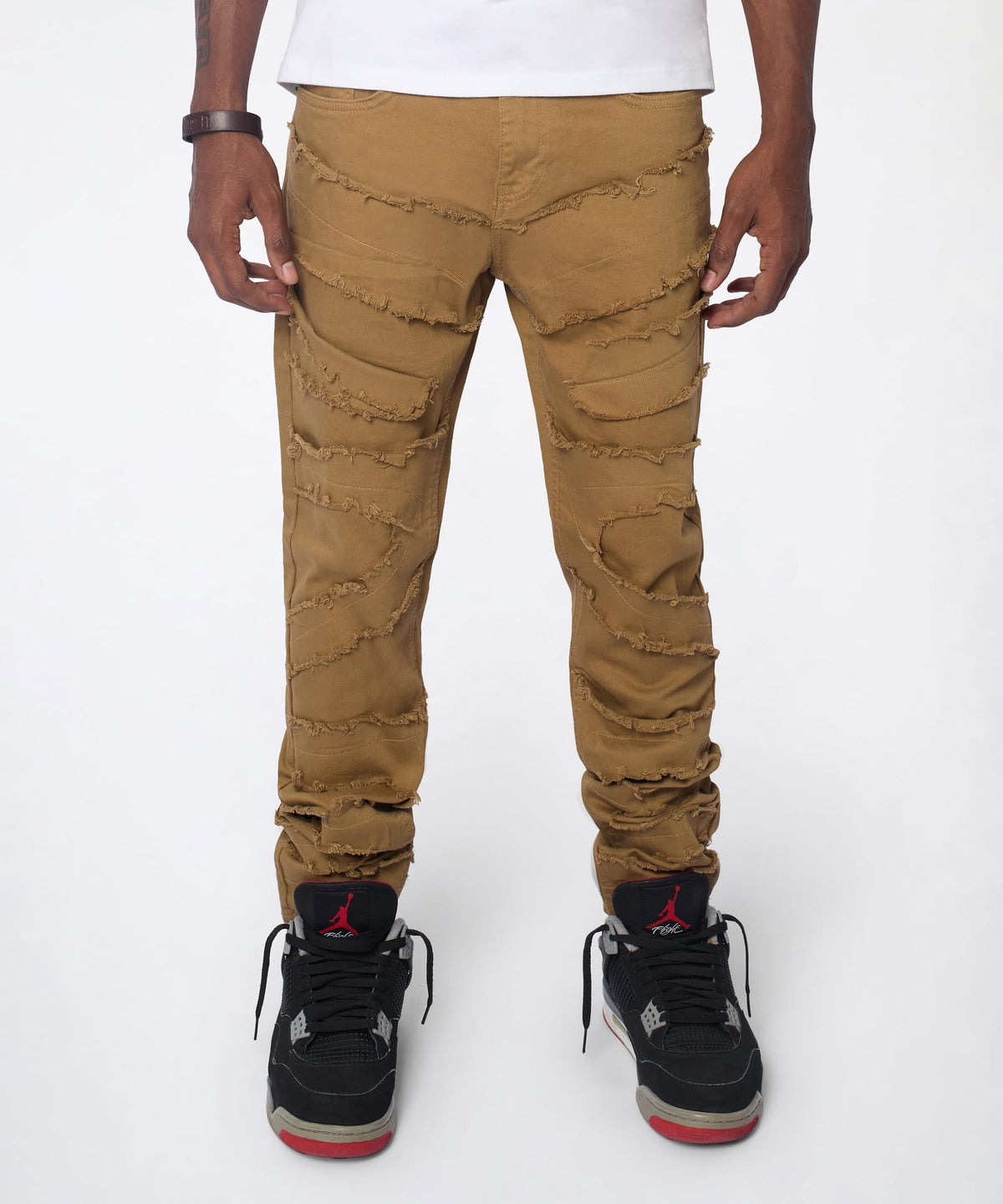 Heavy Distressed Frayed Skinny Jean - Khaki | Reason Clothing Top Pick