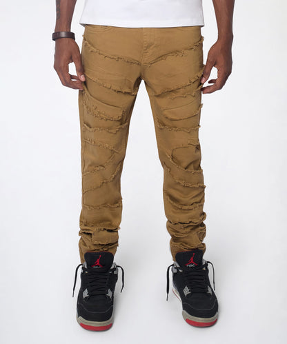 Heavy Distressed Frayed Skinny Jean - Khaki | Reason Clothing Top Pick
