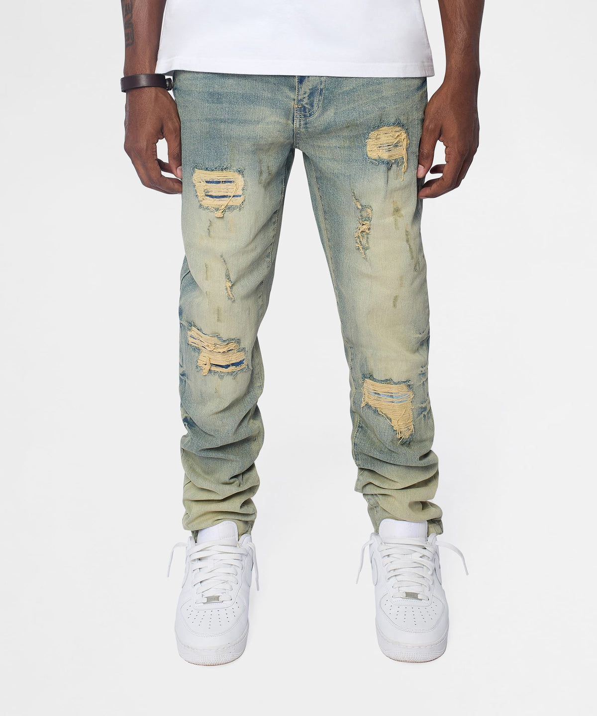 Weekender Distressed Skinny Jeans - Medium Indigo | Reason Clothing Premium