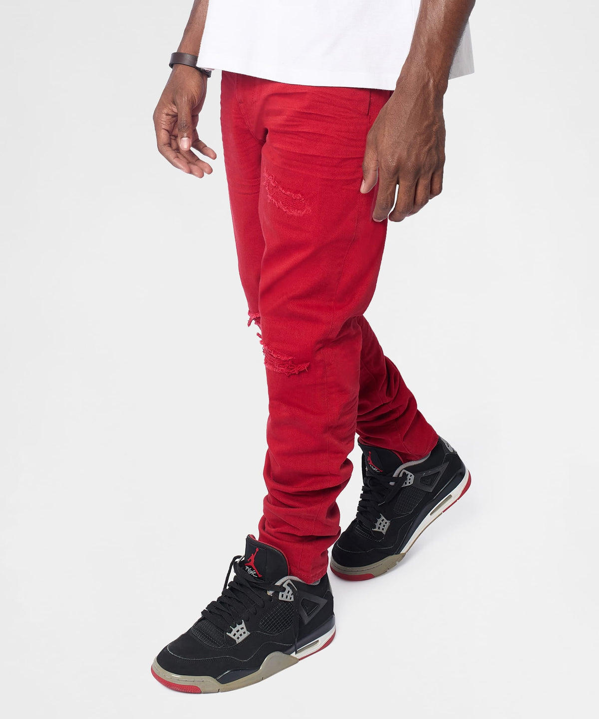 Classic Denim Ripped Skinny Jeans - Red | Reason Clothing Quality