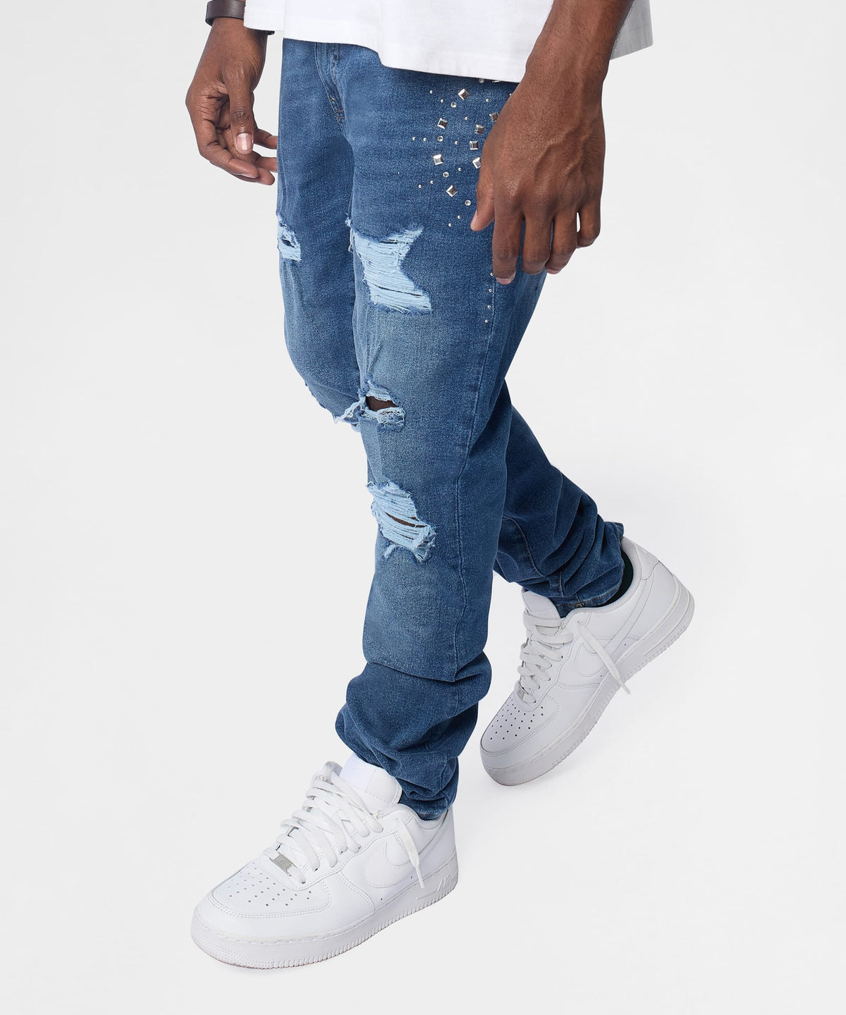 Starburst Studded Skinny Jeans - Blue | Reason Clothing Sale