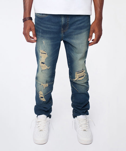 Moto Distressed Skinny Jeans - Blue | Reason Clothing New