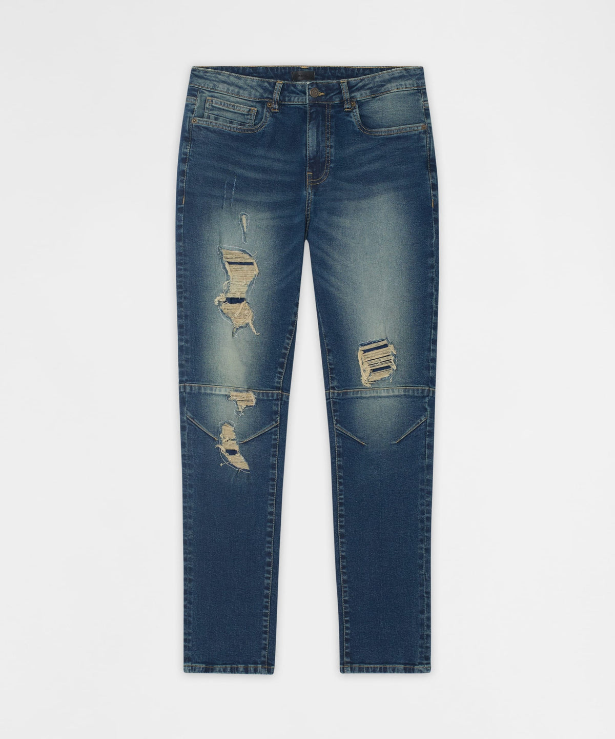 Moto Distressed Skinny Jeans - Blue | Reason Clothing New