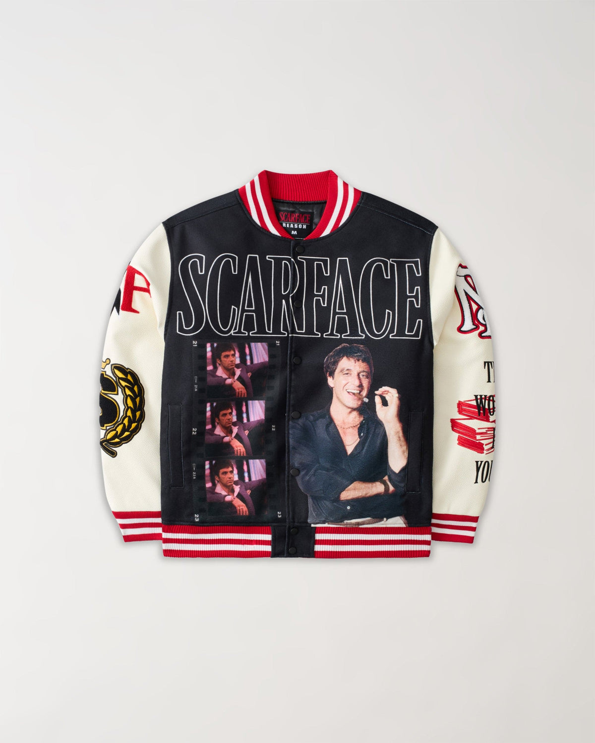 Scarface Power PU Sleeves Varsity Jacket - Black | Reason Clothing Deals