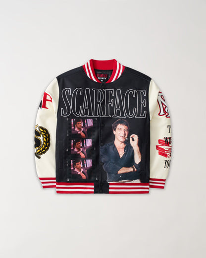 Scarface Power PU Sleeves Varsity Jacket - Black | Reason Clothing Deals