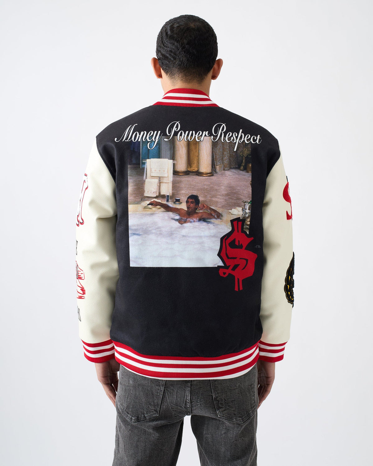 Scarface Power PU Sleeves Varsity Jacket - Black | Reason Clothing Deals