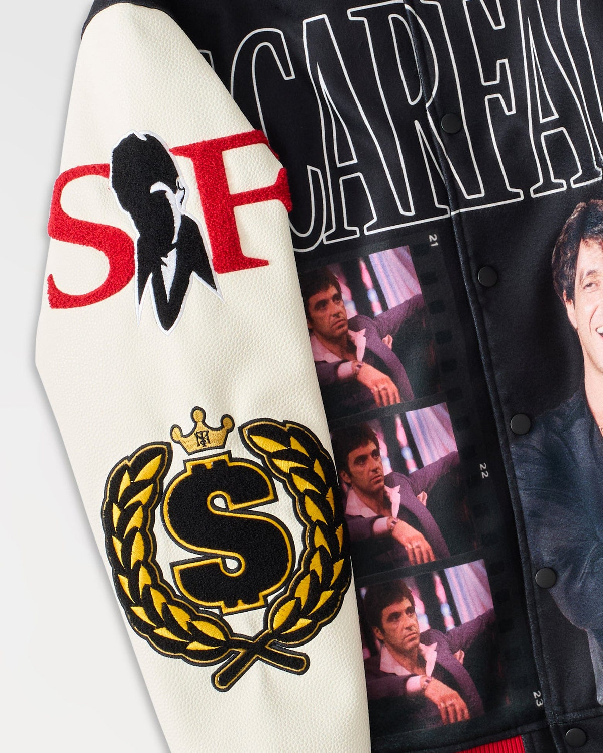 Scarface Power PU Sleeves Varsity Jacket - Black | Reason Clothing Deals