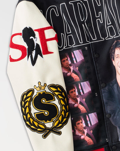 Scarface Power PU Sleeves Varsity Jacket - Black | Reason Clothing Deals