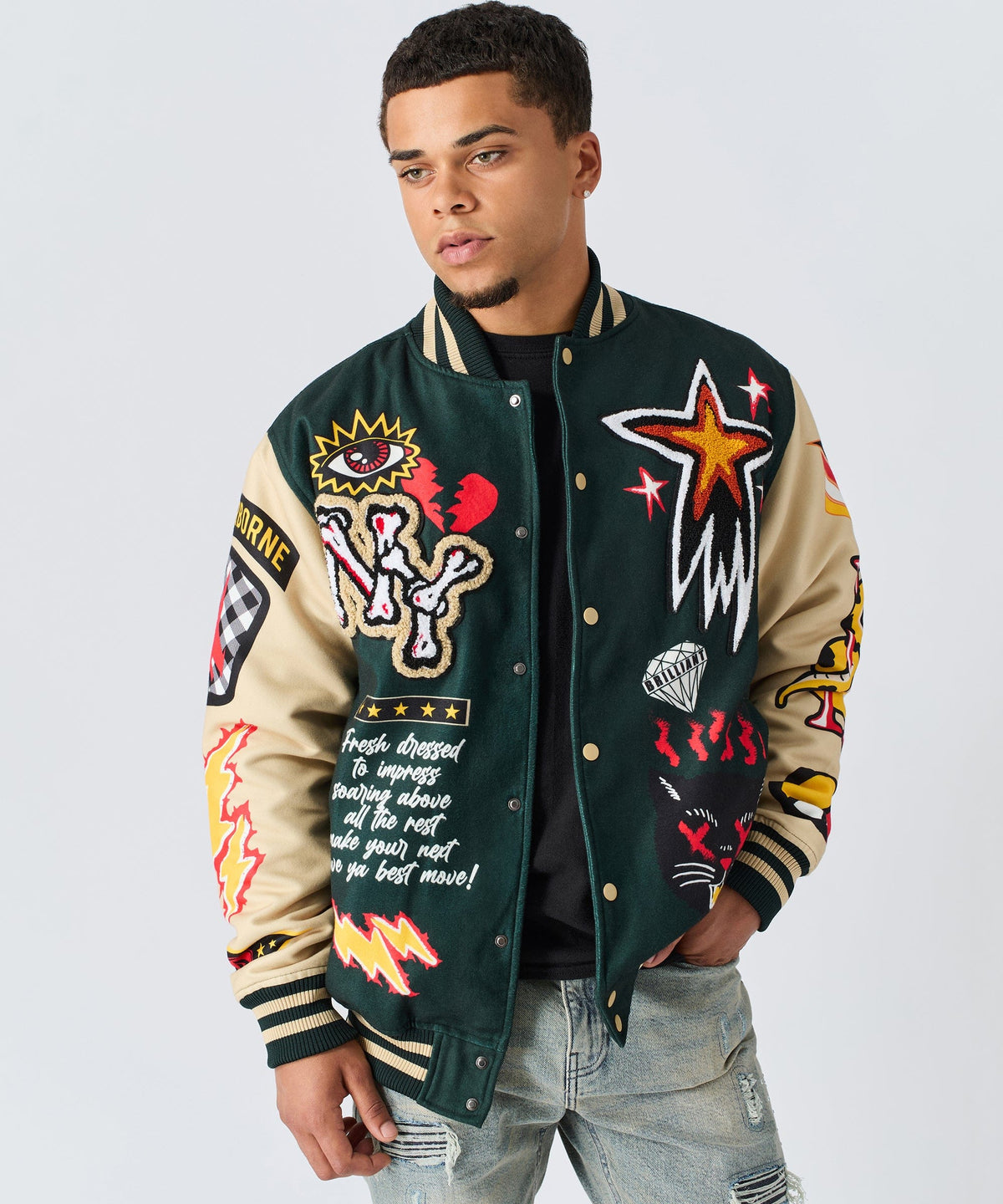 Super Fly Chenille Varsity Jacket - Green | Reason Clothing Quality