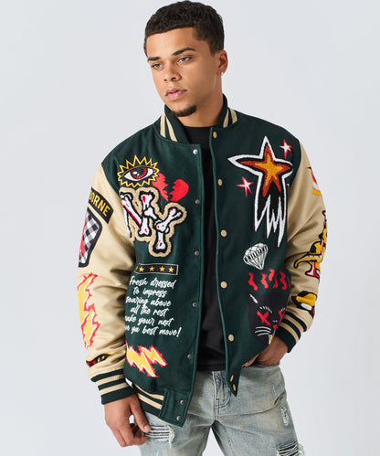 Super Fly Chenille Varsity Jacket - Green | Reason Clothing Quality