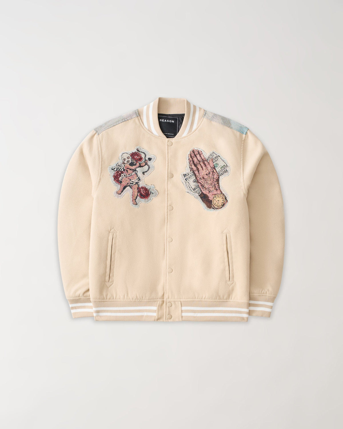 Cherub Tapestry Varsity Jacket - Khaki | Reason Clothing Popular