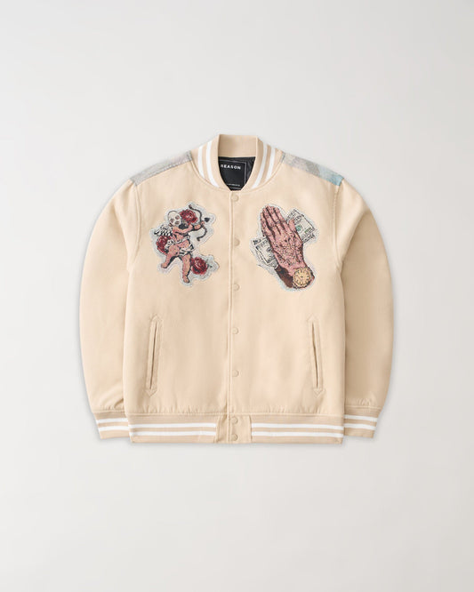 Cherub Tapestry Varsity Jacket - Khaki | Reason Clothing Popular