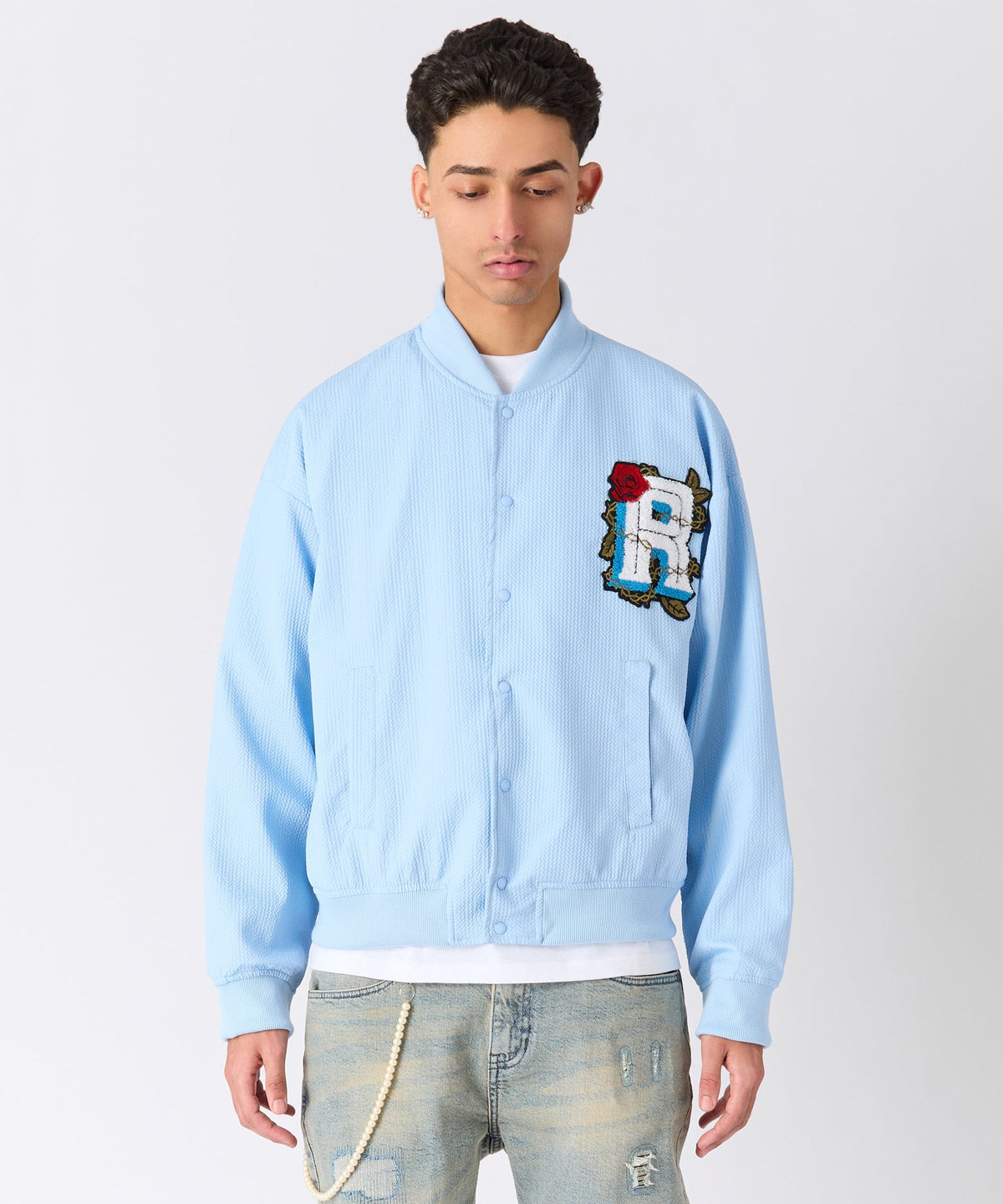 Coaches Chenille Jacket - Light Blue | Reason Clothing Deals
