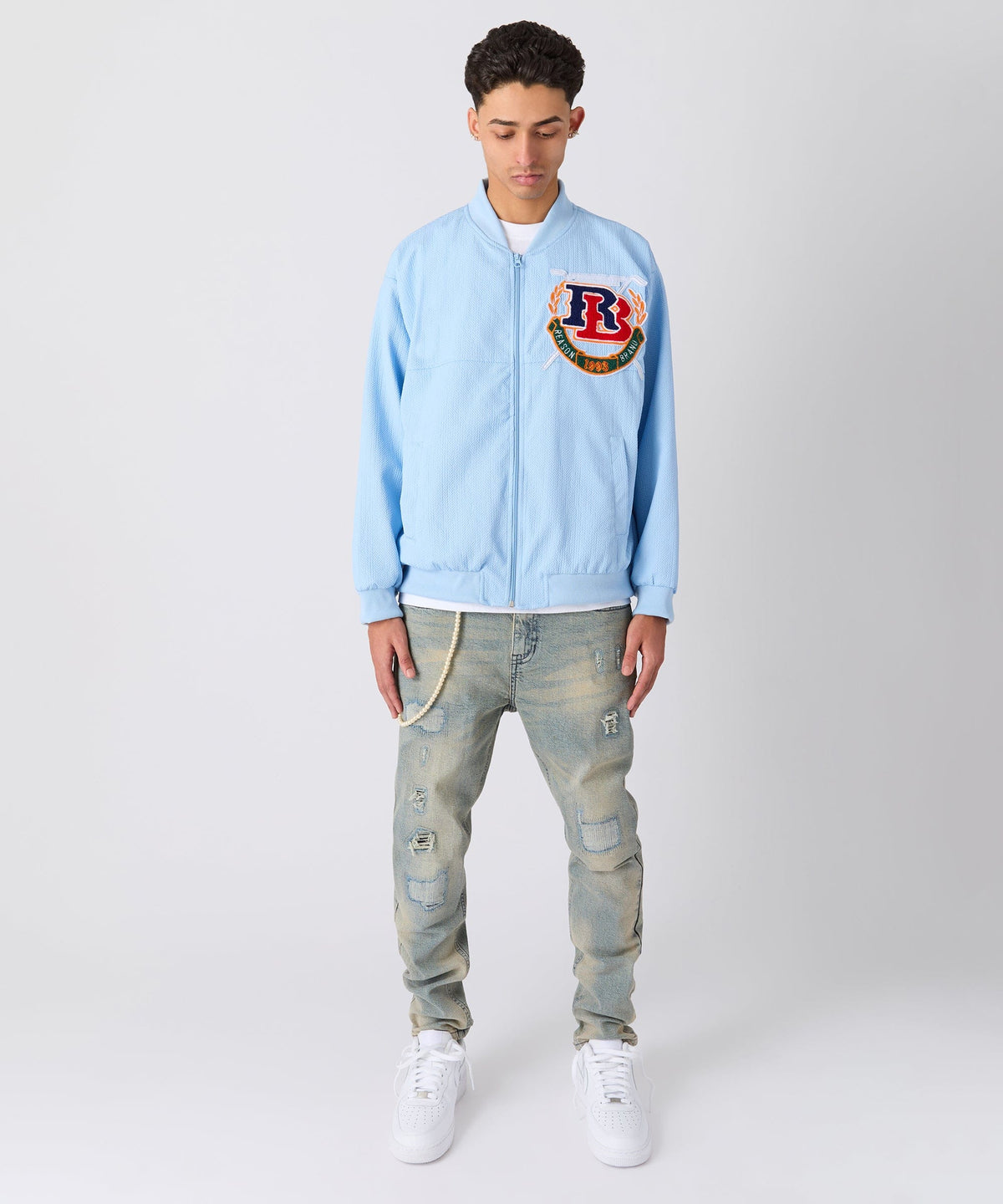 Coaches Chenille Jacket - Light Blue | Reason Clothing Best Seller