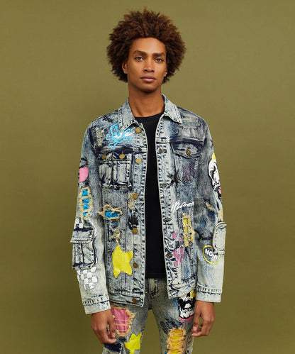 Skull Multi Patched Embroidery Denim Jacket | Reason Clothing Sale