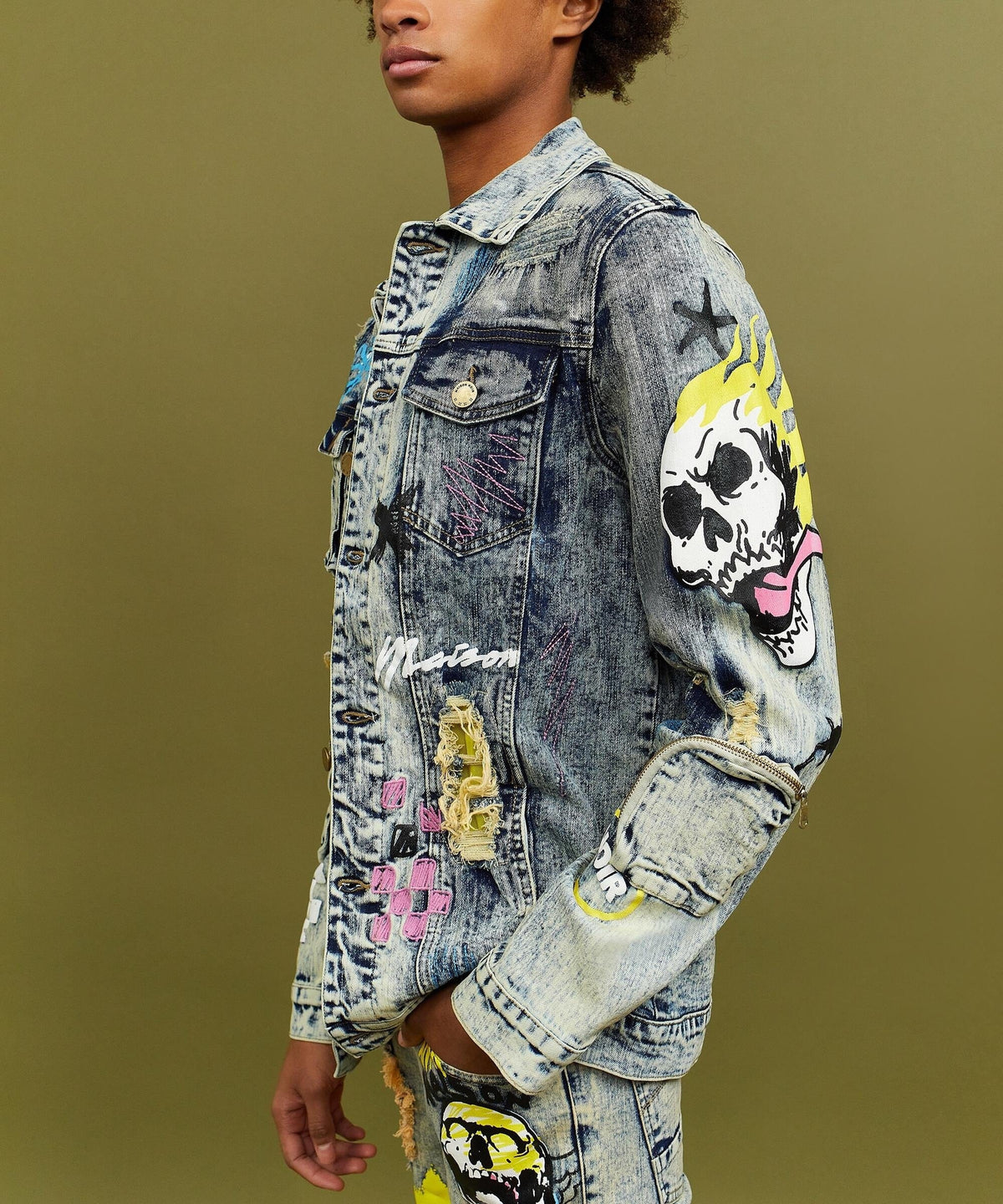 Skull Multi Patched Embroidery Denim Jacket | Reason Clothing Sale