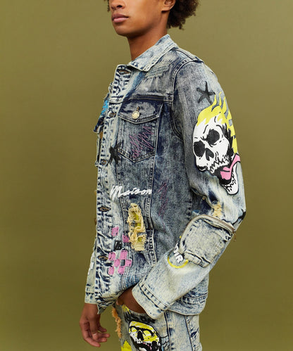 Skull Multi Patched Embroidery Denim Jacket | Reason Clothing Sale