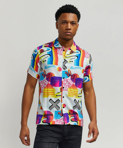 Geo Shape Viscose Button-Down Short Sleeve Shirt - Multicolor | Reason Clothing Featured