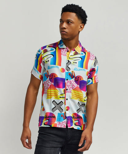 Geo Shape Viscose Button-Down Short Sleeve Shirt - Multicolor | Reason Clothing Featured