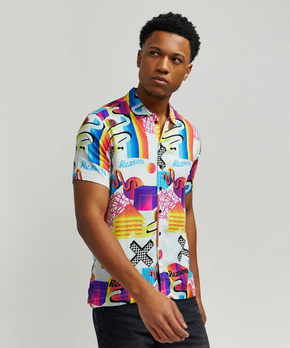 Geo Shape Viscose Button-Down Short Sleeve Shirt - Multicolor | Reason Clothing Featured