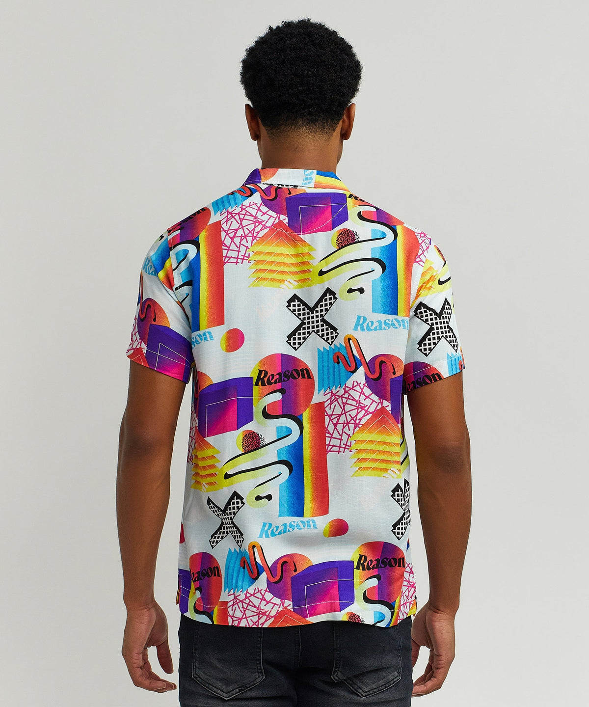 Geo Shape Viscose Button-Down Short Sleeve Shirt - Multicolor | Reason Clothing Featured