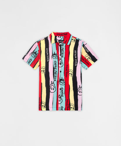 Graffiti Viscose Button-Down Short Sleeve Shirt - multicolor | Reason Clothing Featured