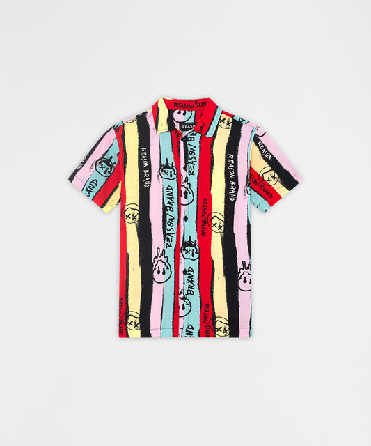 Graffiti Viscose Button-Down Short Sleeve Shirt - multicolor | Reason Clothing Featured