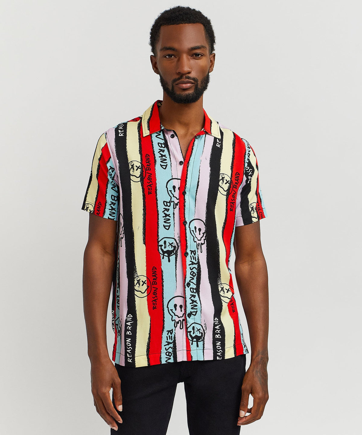 Graffiti Viscose Button-Down Short Sleeve Shirt - multicolor | Reason Clothing Featured