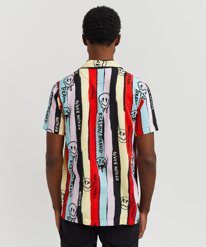 Graffiti Viscose Button-Down Short Sleeve Shirt - multicolor | Reason Clothing Featured