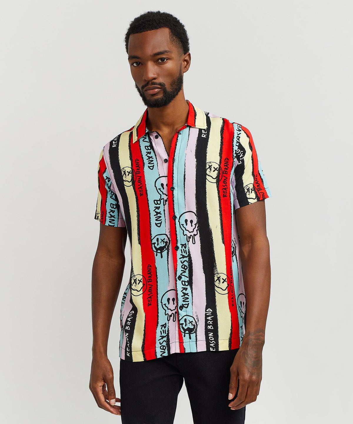 Graffiti Viscose Button-Down Short Sleeve Shirt - multicolor | Reason Clothing Featured
