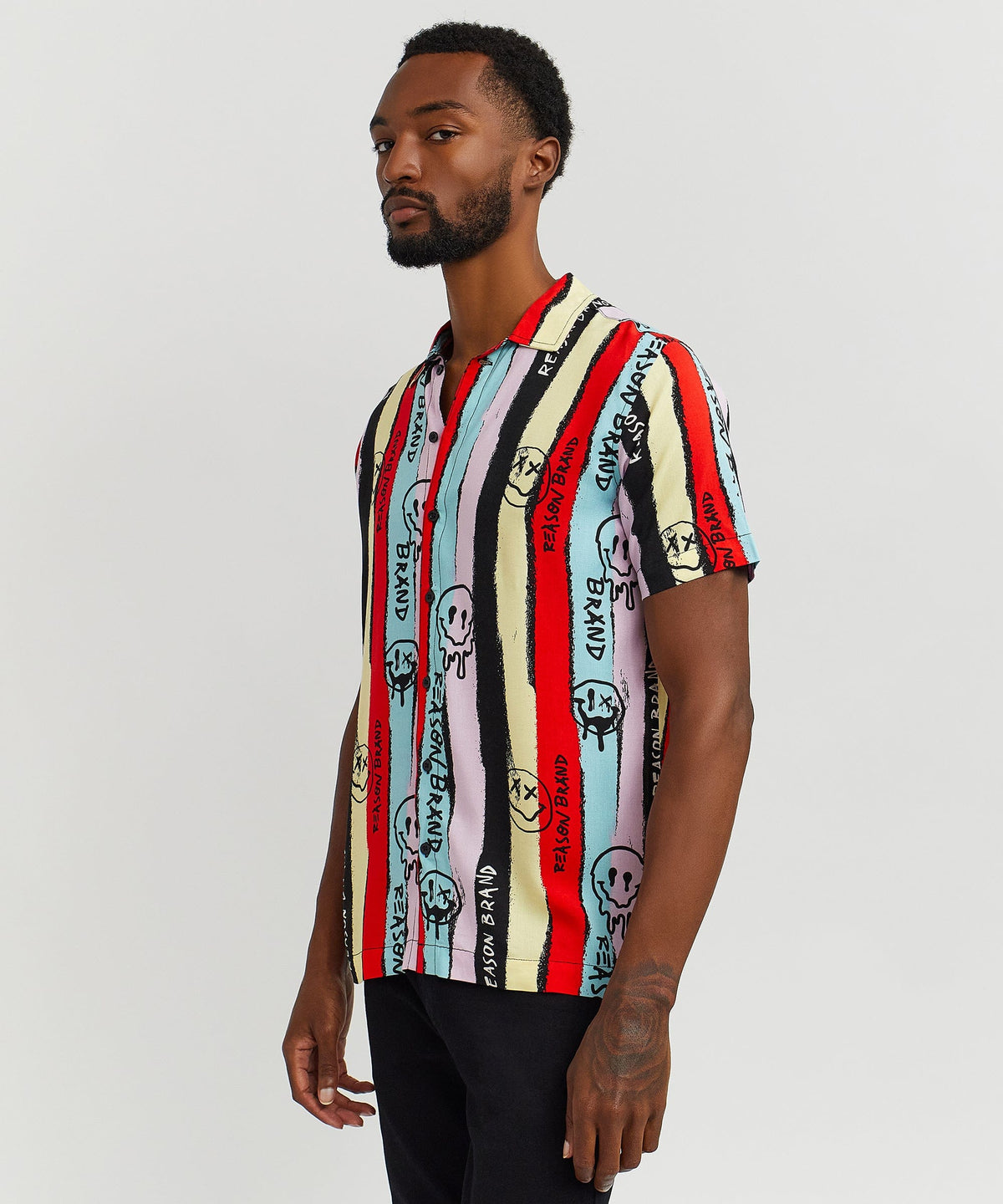Graffiti Viscose Button-Down Short Sleeve Shirt - multicolor | Reason Clothing Featured