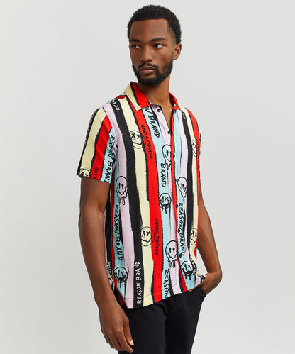 Graffiti Viscose Button-Down Short Sleeve Shirt - multicolor | Reason Clothing Featured