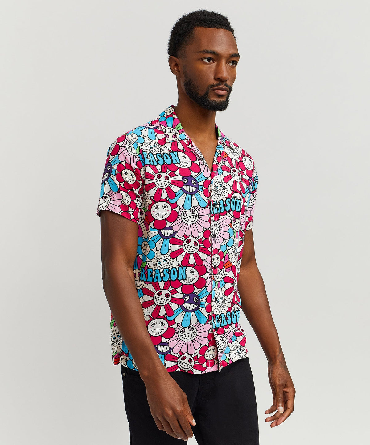 Sunflower Viscose Button-Down Short Sleeve Shirt - Multicolor | Reason Clothing Quality